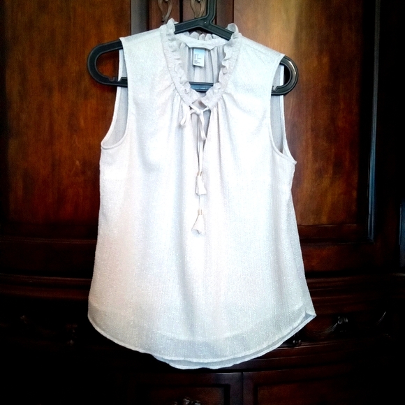 H&M Sleeveless Ruffle V-Neckline Blouse with Tassel Ties - Picture 3 of 10